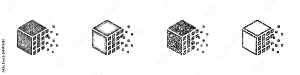 Obraz premium Sketch 3d printing services company logo design set