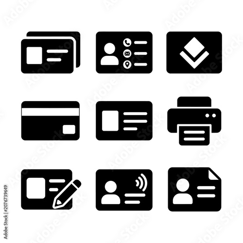 Flat black icons illustrating financial and administrative functions arranged neatly in a grid.