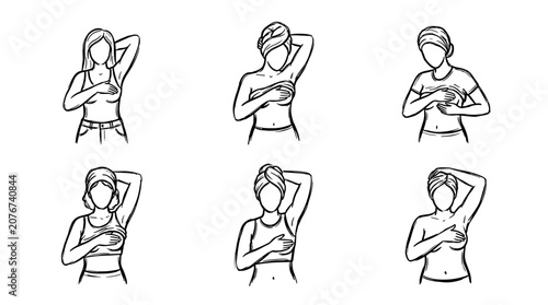 Breast Cancer Awareness Month Self Examination Illustration Set