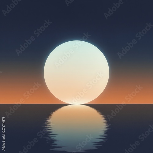 Minimalist Sunset with Large Glowing Sun and Sea Reflection