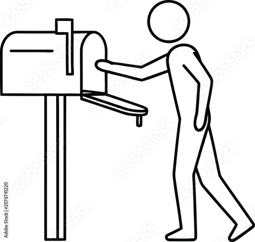 Stick figure depositing mail into mailbox line art