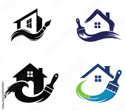 House Painting Brush Logo Set for Home Renovation and Painter Service