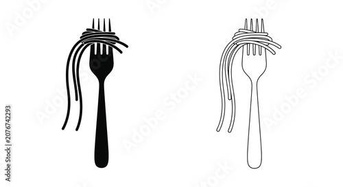 Fork with spaghetti silhouette noodles food eating