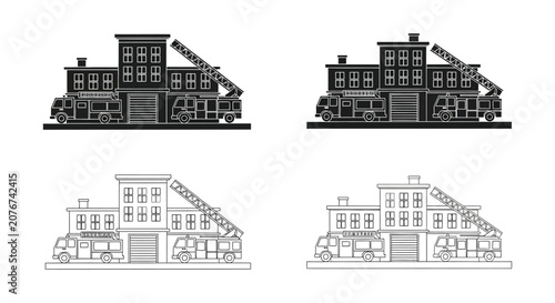 Fire station silhouette building truck ladder emergency