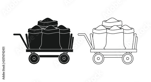 Cart with sacks silhouette transport cargo load