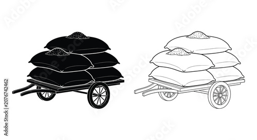 Cart with sacks silhouette sack load transport