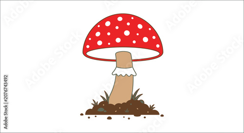 Konstfotografi Fly agaric mushroom illustration with red cap and white spots on a white backgro