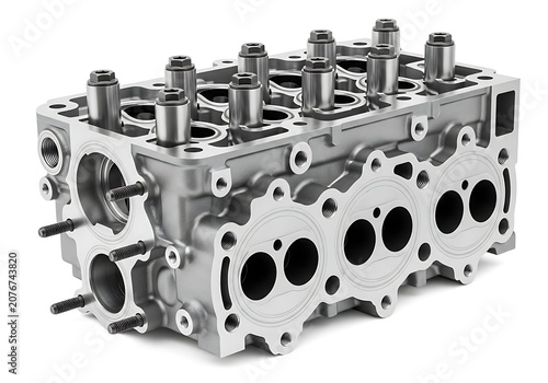 Metal car engine cylinder head block isolated on a clean surface