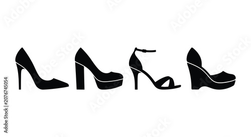 Canvastavla Four black high heeled shoes in a row a minimalist silhouette footwear heels sti