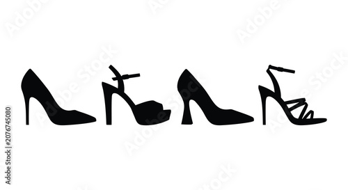 Fotografía Variety of women s high heeled shoes in black silhouette against a light gray ba
