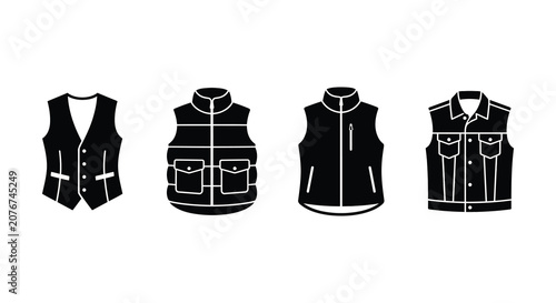 Photos Four Black Silhouette Vests Displaying Different Styles And Designs On A White B