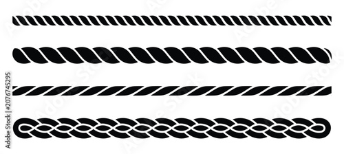 Obraz na plátně Rope Patterns: A set of distinct rope patterns, varying in thickness and weave, presented in a clean graphic style