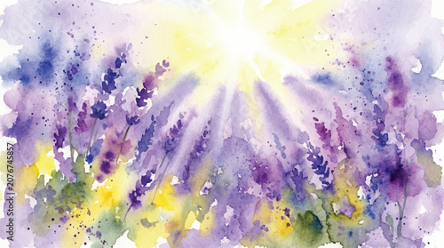 Fotografía Field Lavender Ray Watercolor Flower Light Nature Purple Meadow Landscape Proven