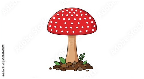 Konstfotografi Fly agaric mushroom illustration with spotted cap and earthy base on a white bac