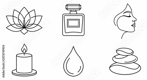 Foto Minimalist spa icons in line art style, wellness and beauty concept