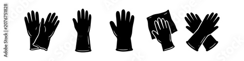 Foto Set of black silhouette icons representing protective rubber gloves for cleaning, hygiene, and household chores, isolated on a white background