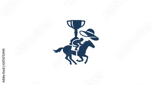 Horse Racing Trophy Icon: Jockey, Horse, Winner's Cup, and Elegant Hat