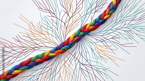 Colorful braided rope with radiating lines abstract digital art