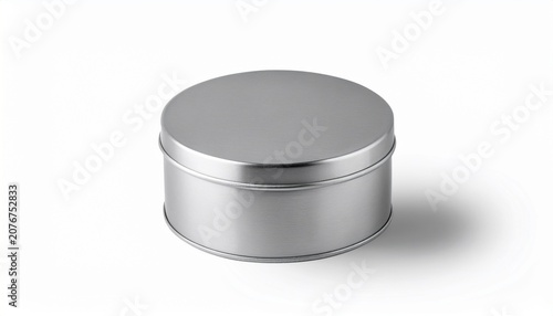 round tin cookie box metal packaging mockup in perspective view isolated on white background perfect for branding visualization and product packaging design