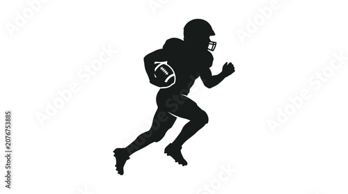 Football player silhouette running with ball black on white background