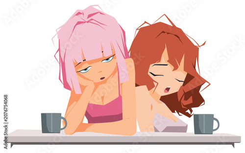 Extremely bored and sleepy young girls.