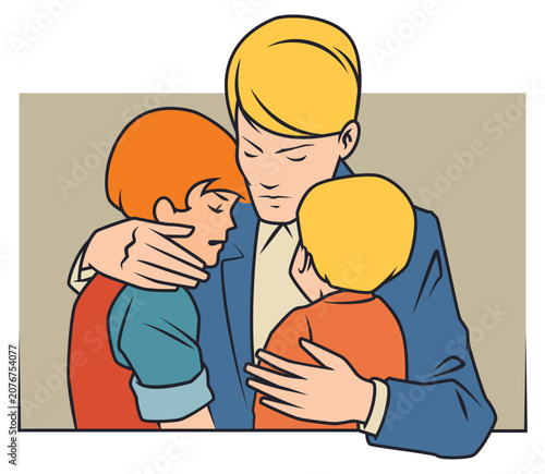 Deeply touching and sad family embrace.