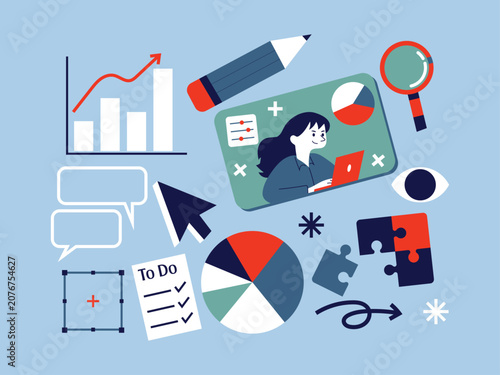 Colorful Digital Workspace with Graphs and Charts Depicting Business Analysis and Strategy