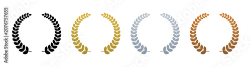 Slika na platnu Gold, silver, bronze, and black laurel wreath vector icon set