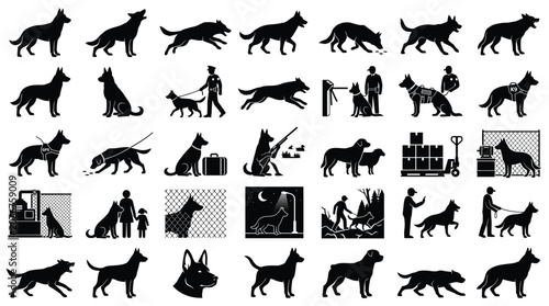 Set of police dog icons, vector illustration