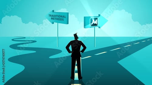 Business Choosing AI Over Traditional Methods Motion Graphic, Digital Transformation Decision, Artificial Intelligence Business Strategy Animation