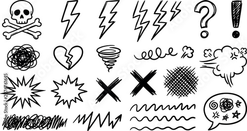 Fotografi Collection of hand drawn comic book expression icons and symbols with expression