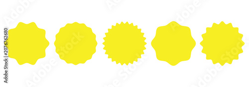 Red price sticker, sale or discount sticker, sunburst badges icon. Stars shape with different number of rays. Special offer price tag. Set of circles with zigzag edges, Sunburst sticker shapes.