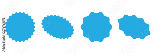 set of circle stickers. Wavy edge promo badges. Star burst shape blue tags for price. Set of blank sale sticker. Vintage flat labels collection. blue price sticker, sale or discount sticker, sunburst 