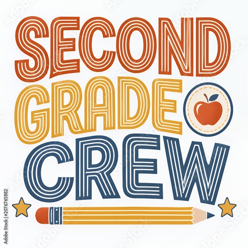 Second grade crew retro teacher shirt design with apple and pencil graphic teacher gift tee teacher typography elementary school shirt teacher appreciation