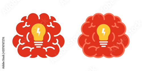 Brainstorming icon set. Stylized brain icon with light bulbs symbolizing ideas and creativity. vector illustration on white background