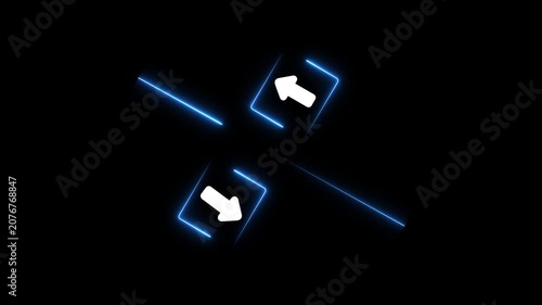 Arrow icons in contrast on Glowing neon moving towards opposite directions. Competition, diversity, opposition or confrontation concept.4k motion graphics video animation