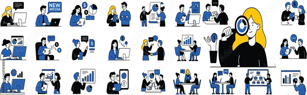 Fototapeta premium Business and finance vector concept illustration set with business illustration management analytics marketing workplace financial strategy collaboration investment planning technology