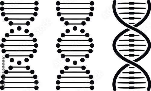 Schilderij op canvas DNA Double Helix Vector Icon Set with Dotted and Solid Line Variations, Genetics