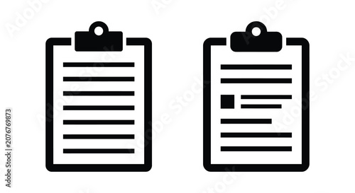 Two black clipboard silhouettes with metal clips and lined paper a simple graphic silhouette clipboards office stationery documents