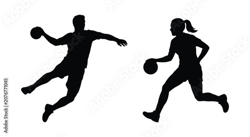 Photos Handball players in action dynamic poses depicted as a black silhouette team spo