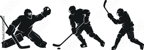 Canvas Print Ice Hockey Player Silhouette Collection Goalie Skater and Shooter Action Sports