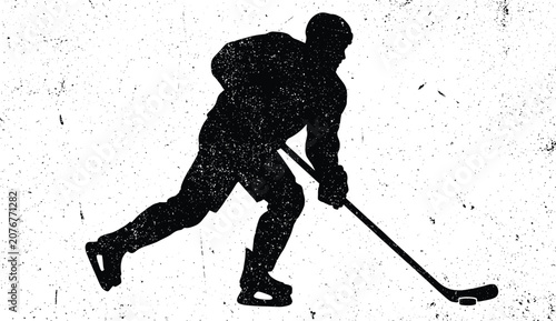 Photography Ice Hockey Player Silhouette Skating with Stick and Puck Dynamic Winter Sports A