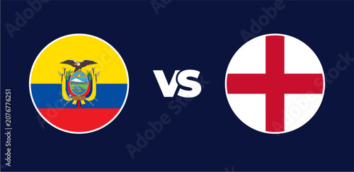 Tablou pe pânză Ecuador vs England national flags in circle format, circular flag icons, vector