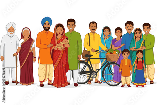 Indian Lifestyle Character Collection in Traditional Attire Vector