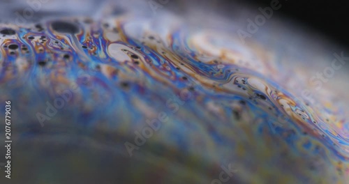 Rainbow multilayer film. Spherical abstraction of iridescent blue, yellow and red colors with soft focus. The natural environment.