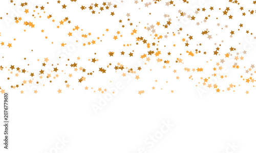 Gold star confetti falling down isolated on white background
