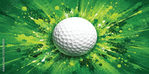 Foto Golf Ball on Green Paint Splash Background