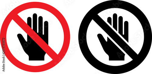 Obraz na plátně Do not touch sign, hand stop icon, forbidden gesture symbol