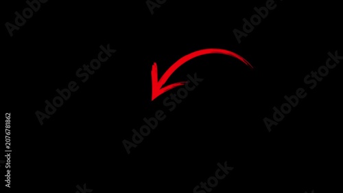 Unique hand-drawn red marker arrow isolated transparent, arrow marker isolated mark hand-drawn, Marked arrow animated isolated on transparent background.