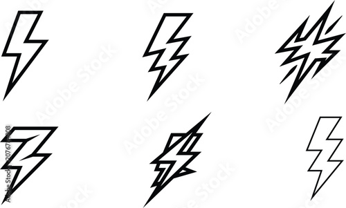 Lightning Bolt Energy Icon Collection Featuring Modern Electric Flash Power Voltage And Charging Vector Symbols